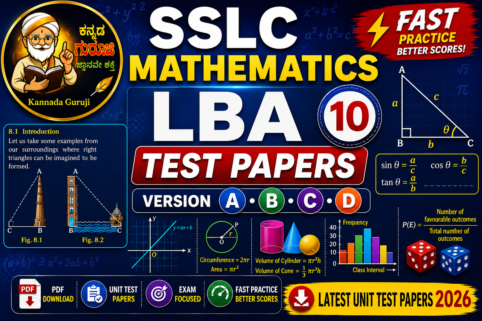 SSLC Mathematics LBA Test Papers 2026 PDF Download | Version A B C D | Karnataka